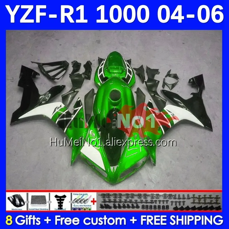 

Корпус для YAMAHA YZF R 1 1000 CC YZF-1000 YZF1000 9No.85 1000CC YZF R1Green white YZF-R1 YZFR1 2004 2005 04 05 06 обтекатель