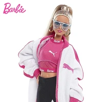 barbie x puma doll joint model sports fashion jacket black label limited collection toy for girls children birthday gift dwf59