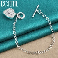 doteffil 925 sterling silver purple aaa zircon heart bracelet chain for women wedding engagement party fashion jewelry