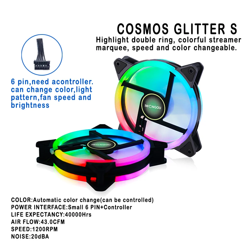 IWONGOU Вентилятор RGB Регулировка PWM 120 мм ПК Компьютерный Кулер Argb Case Для Двойное