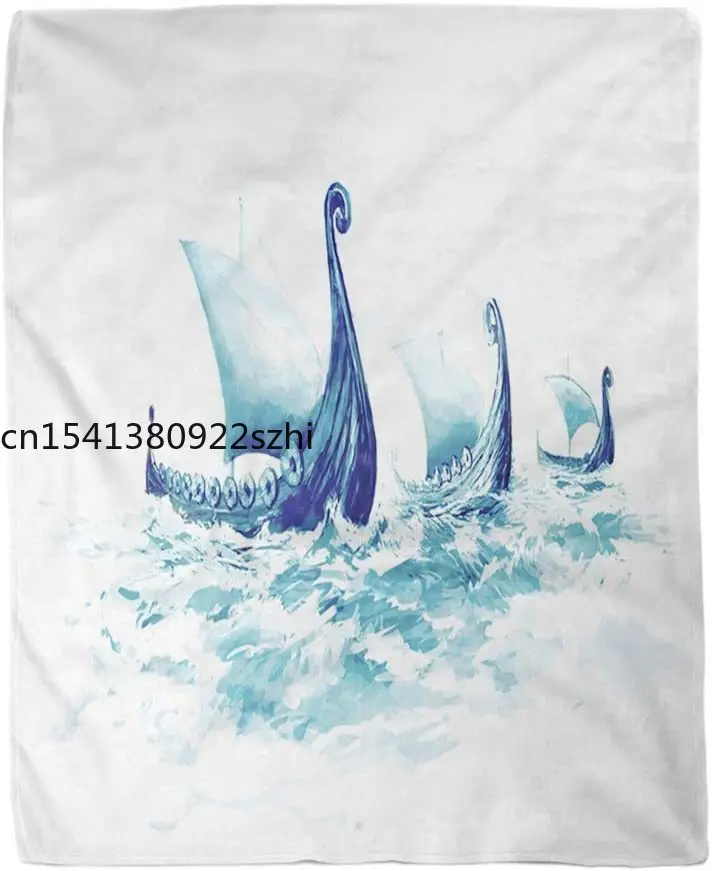 

Фланелевое Одеяло для дивана, декоративное мягкое покрывало в скандинавском стиле с изображением викингов и морских пейзажей