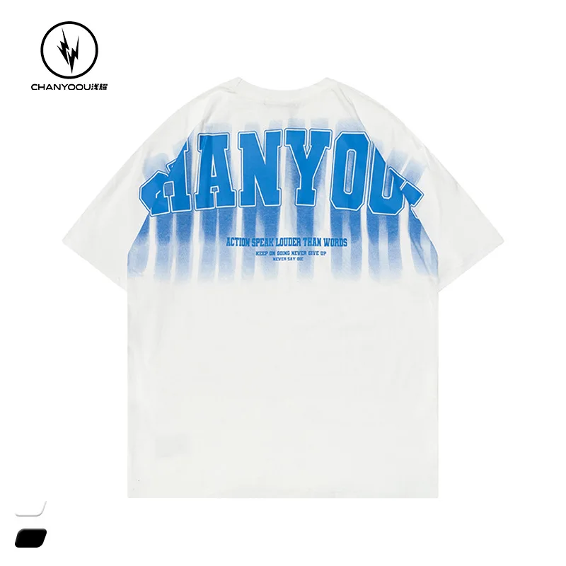 

Summer New Half Sleeve Wholesale Guochao Big Letter Splicing Short Sleeve Men's White Heavy T-shirt Wholesale