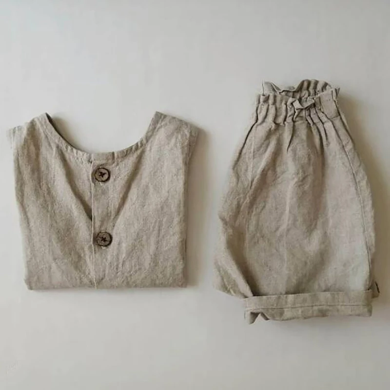 

Детский летний комплект одежды из хлопка и льна, кардиган, жилет и шорты, 2022