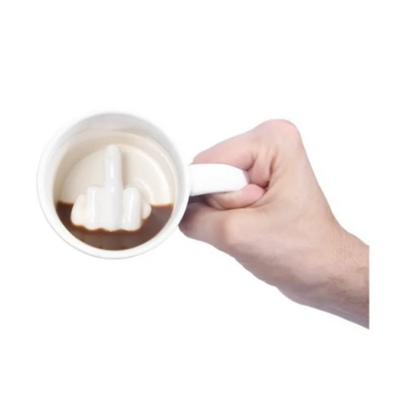 

Creative Design White Middle Finger Mug Novelty Style Mixing Coffee Milk Cup Funny Ceramic Mug 300ml Capacity Water Cups