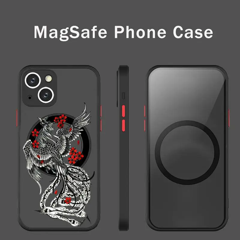 

Chinese style Phoenix bird Phone Case For iPhone 13 12 Mini Pro Max Matte transparent Super Magnetic MagSafe Cover