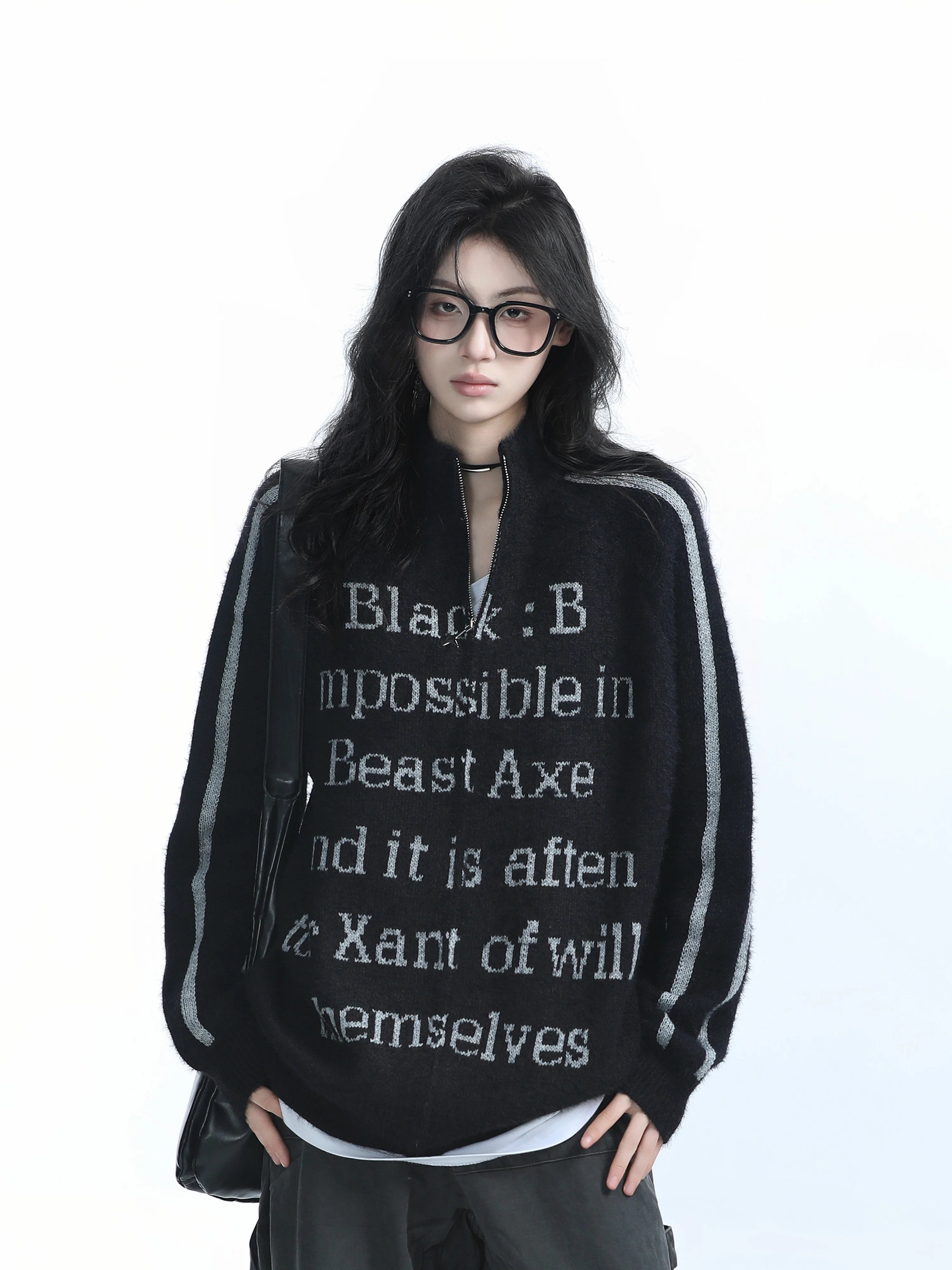 [Sitting in the Mountains] American High Street Fashion Brand Zip-up Cardigan sweater Outerwear Women Autumn and Winter Lazy ...