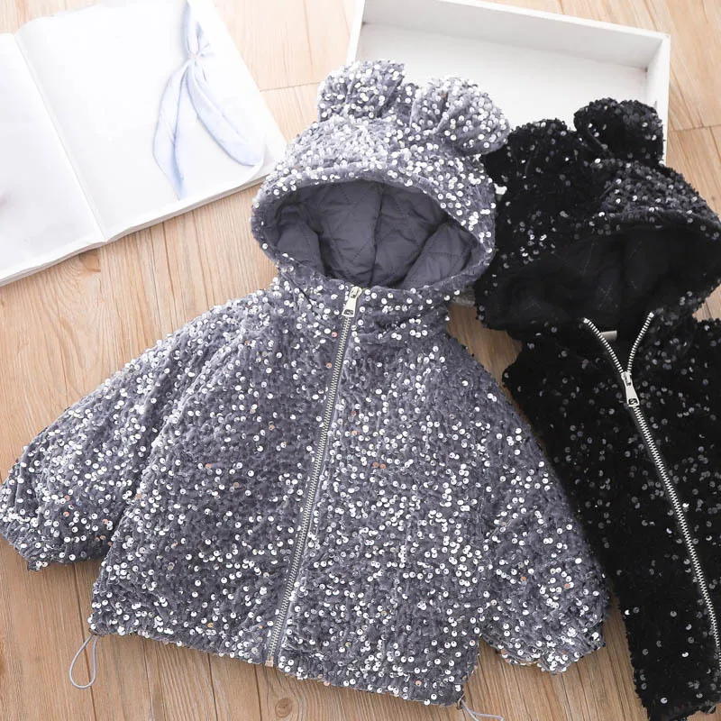 

Kids Girls Thickened Sequined Hooded Cotton Coat 2022 Winter Clothes New Fashion Coat Cotton for Children Winter Jacket