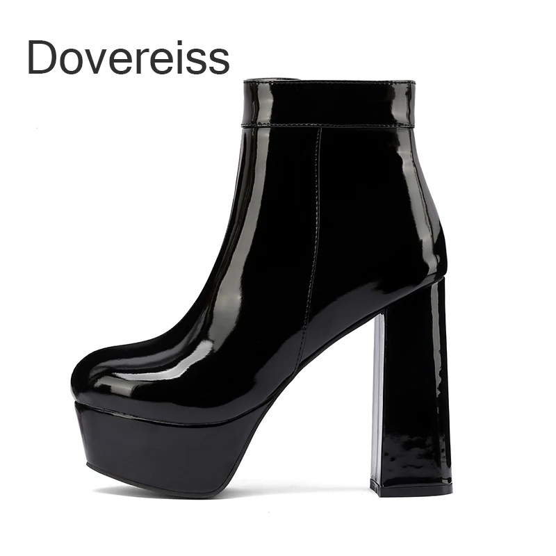 

Dovereiss 2022 Winter Zipper Platform Pink White Rose Red Short Boots Fashion Waterproof Ankle Boots New Big Size 40 41 42 43