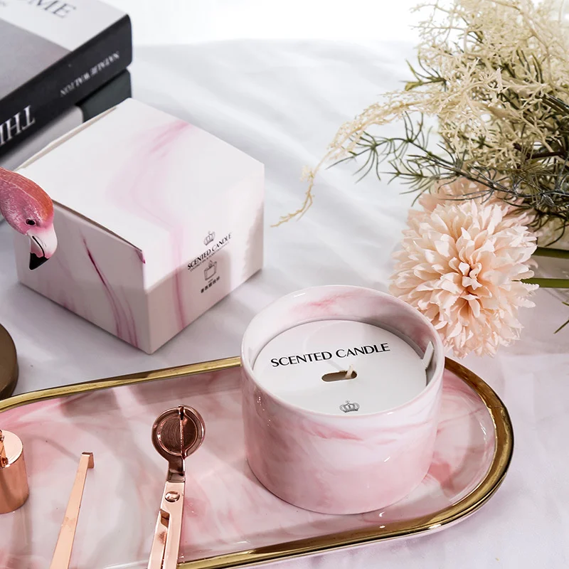 

Nordic Marbled Ceramic Scented Candle Scented Smokeless Home Bedroom Aromatherapy Candle Romantic Gift For Girls