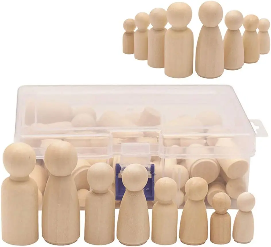 

50pcs/set 35/43/55/65mm Wooden DIY Color Painting Dolls Male & Female Doll Bodies Decorations Doodle toy