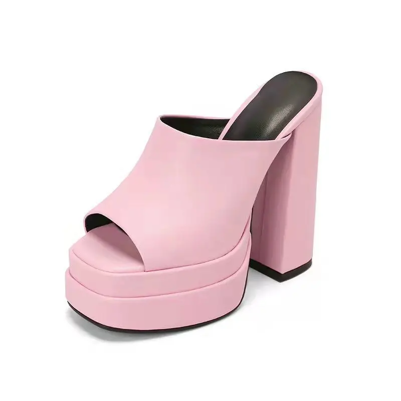 Candy Color High Heel Sandals for Women Spring Summer Designed Cute Platform Thick Heel Solid Color Open-toed Female Sandals