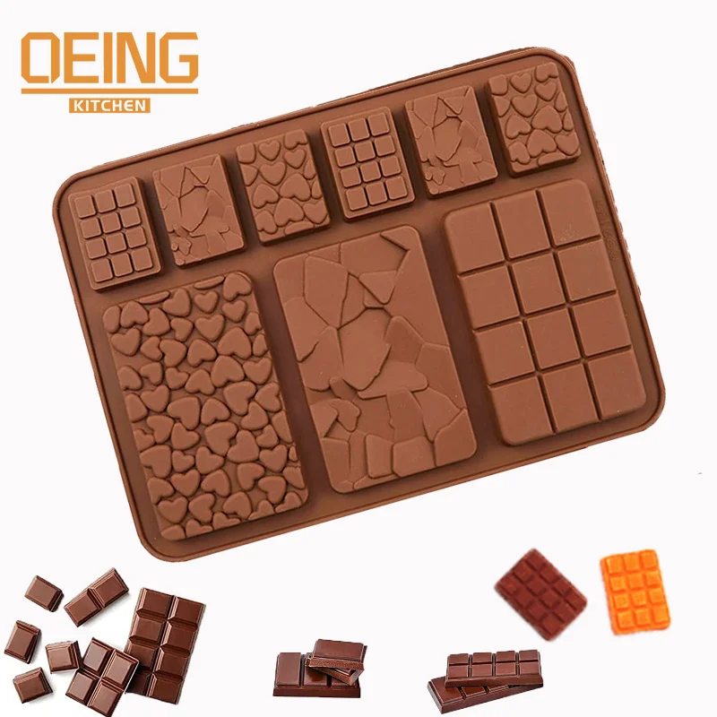 

New 9-cavity Chocolate Silicone Mold Heart Broken Fondant Patisserie Candy Bar Mould Cube Cake Molds Kitchen Baking Accessories