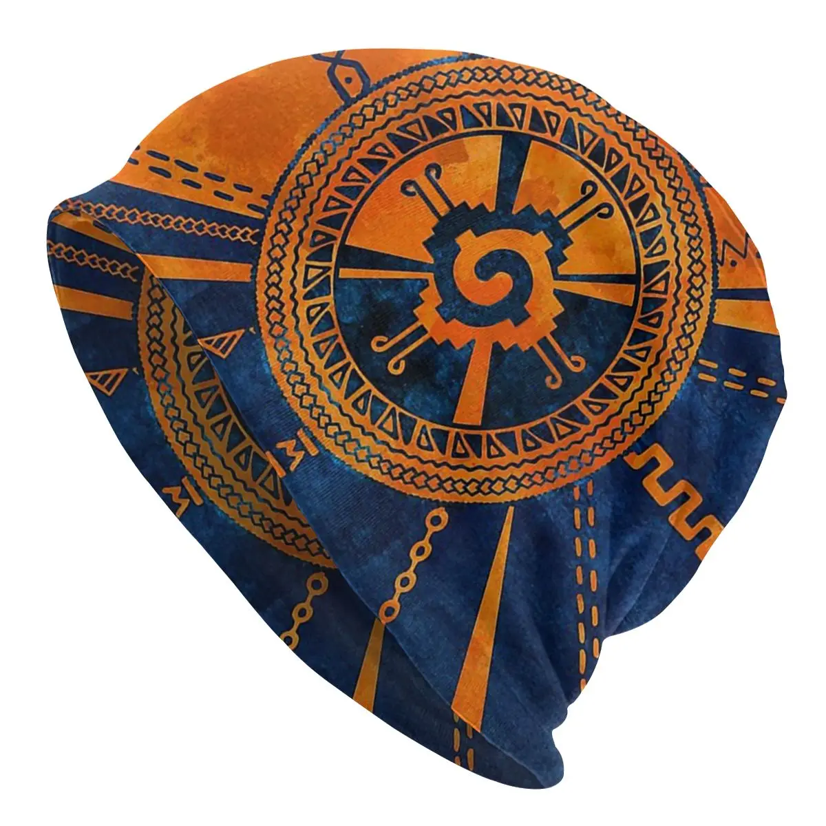 

Hunab Ku Symbol Orange And Blue Mayan Aztec Calendar Unisex Bonnet Warm Windproof Hats Double Layer Thin Hat Breathable Caps