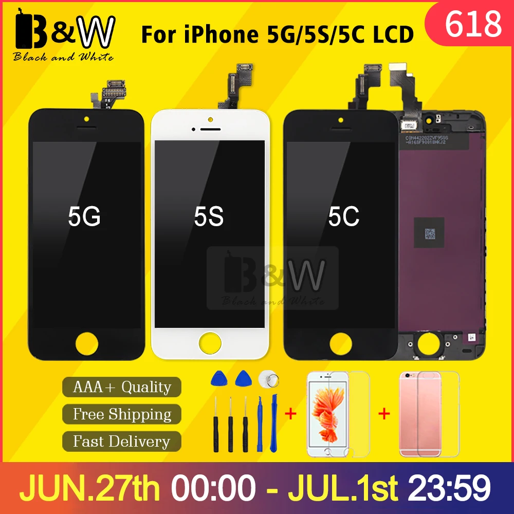 

Дисплей в сборе для iPhone мобильный телефон, 5C, 5G, 5S, без битых пикселей, с бесплатным закаленным стеклом и инструментами