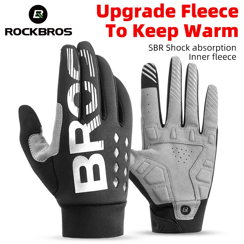 

Велосипедные перчатки ROCKBROS, теплые Нескользящие митенки с пальцами, силиконовые, для сенсорных экранов, для горных велосипедов, зимние