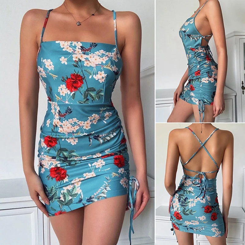 

ASDS-Sexy Women Summer Dress Sheath With Spaghetti Strap Floral Dresses