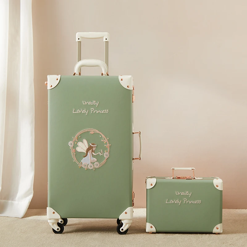 

PU Leather Rolling Luggage set with cosmetic bag women vintage travel suitcase fashion trolley luggage girl high quality luggage