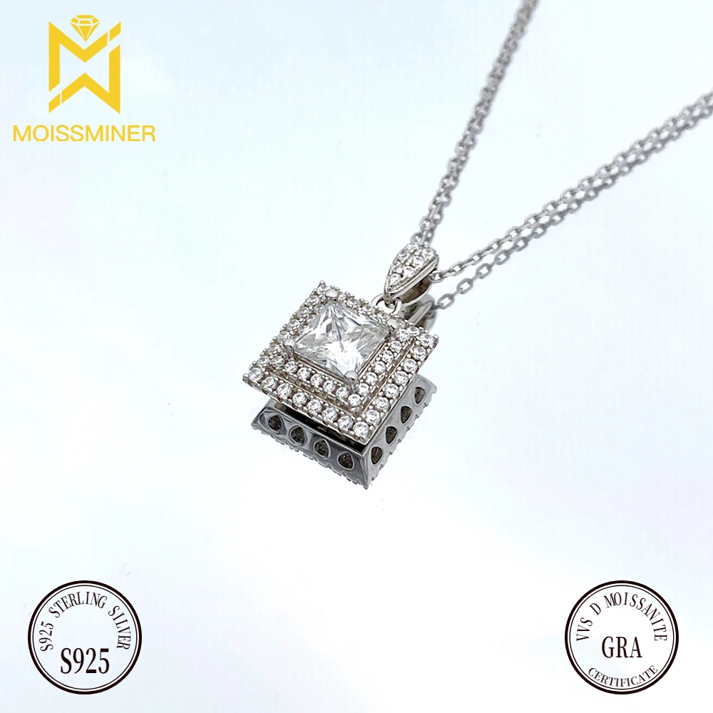 New In Square Moissanite Pendant Necklaces For Women S925 Silver Real Diamond Necklace Jewelry Pass Tester With GRA Free Ship