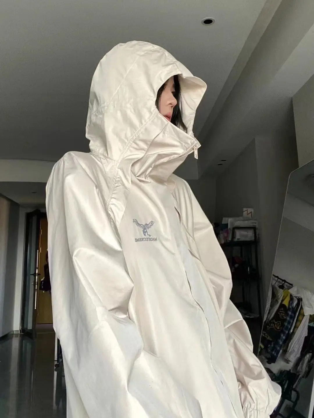 Куртка женская оверсайз в стиле Харадзюку дождевик готическом черная