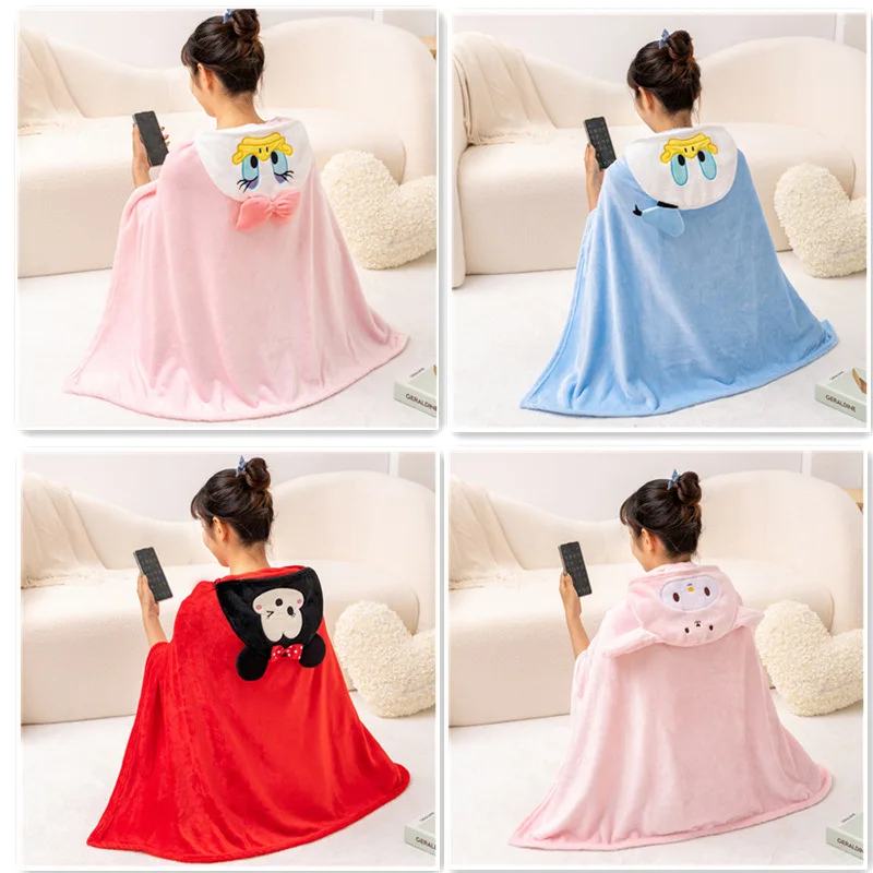 

Disney Donald Duck Double-sided Coral Fleece Blanket With Hat Cute Cartoon Cosplay Cloak Office Nap Lazy Air Conditioner Blanket