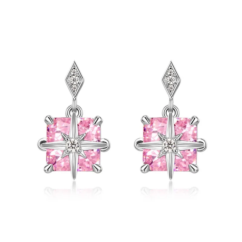 

Lind блестящие розовые квадратные серьги с высокоуглеродистыми бриллиантами для женщин 925 стерлинговое серебро серебряный пирсинг помолвка свадьба