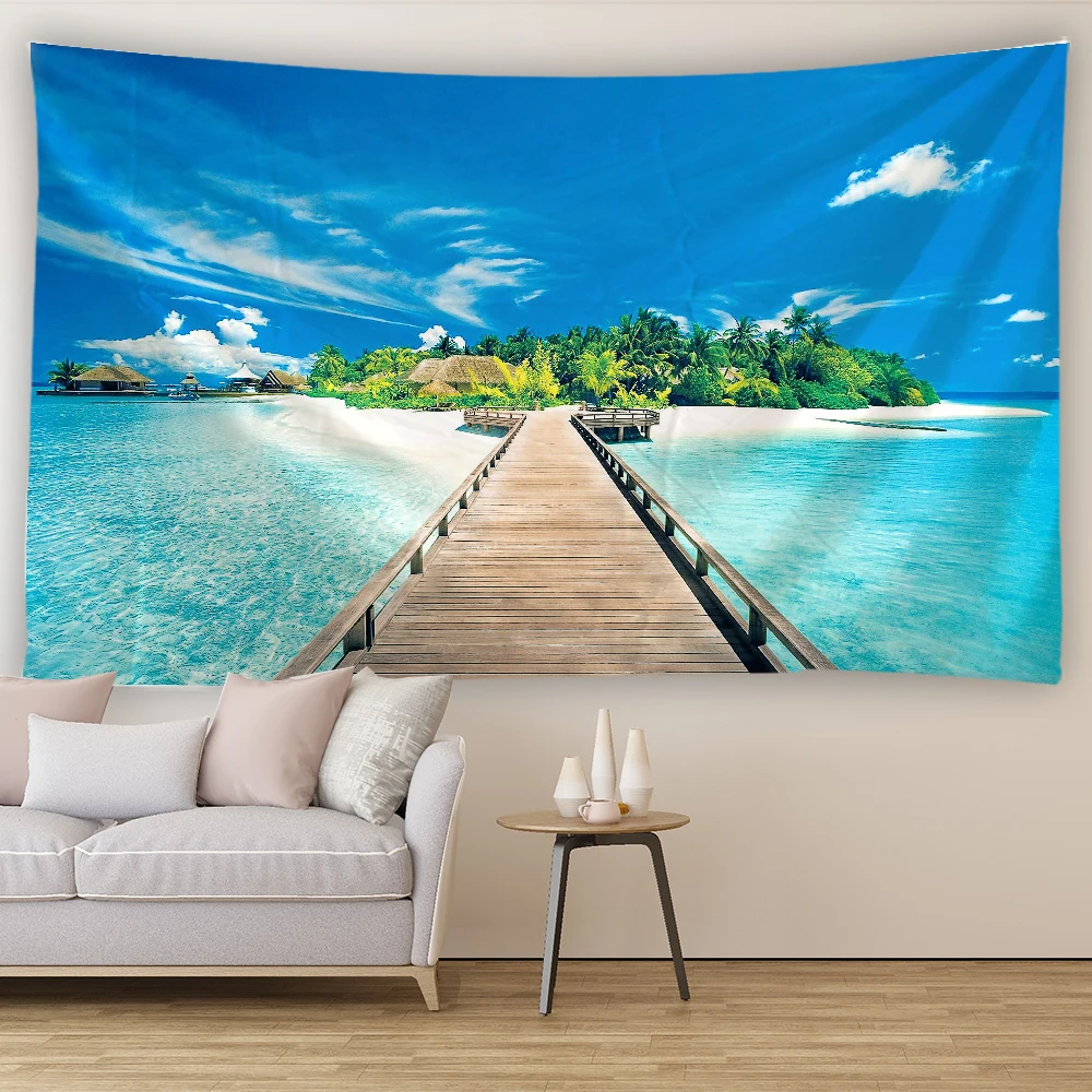 

Natural Scenery Tapestry Beach Sunshine Wall Hanging Beautiful Room Decoration Living Room Wall Canvas Home Decoration