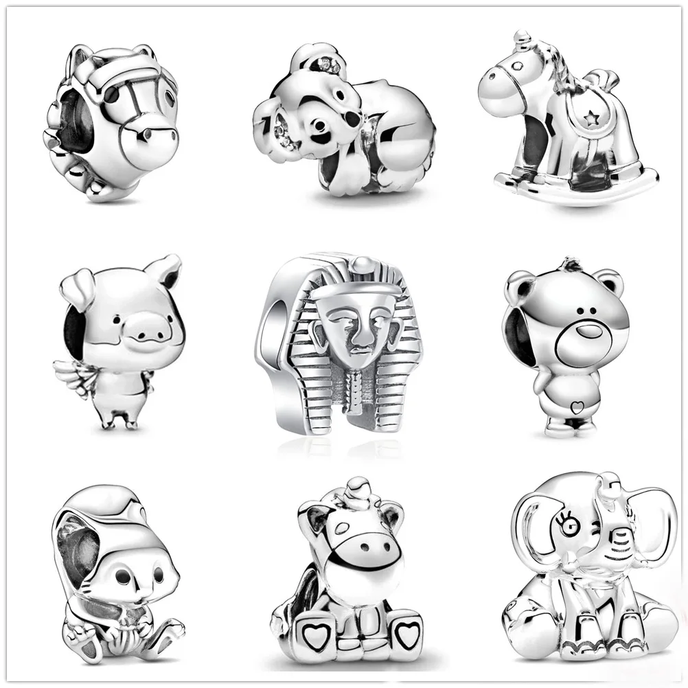 Шарм-бусина серебряного цвета в виде медведя единорога лошади слона - купить по