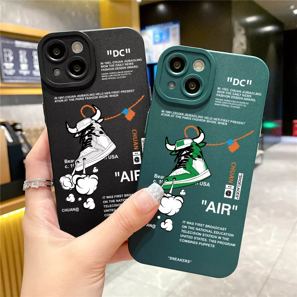 

Hot Sales Street sports brand Sneakers Labels Phone Case For iPhone 14 13 Pro Max 12 11 Pro XS XR X 7 8 Plus Vegan leather soft