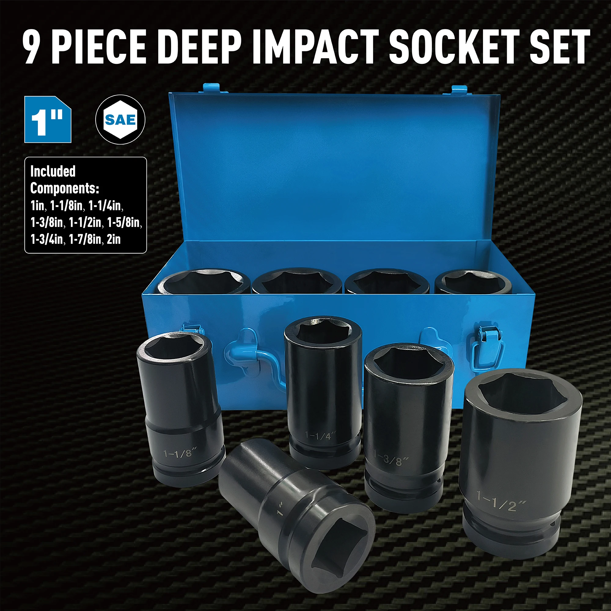 GOSWIFT 1 Inch Drive Deep Impact Socket Set 9 Pcs Jumbo Impa
