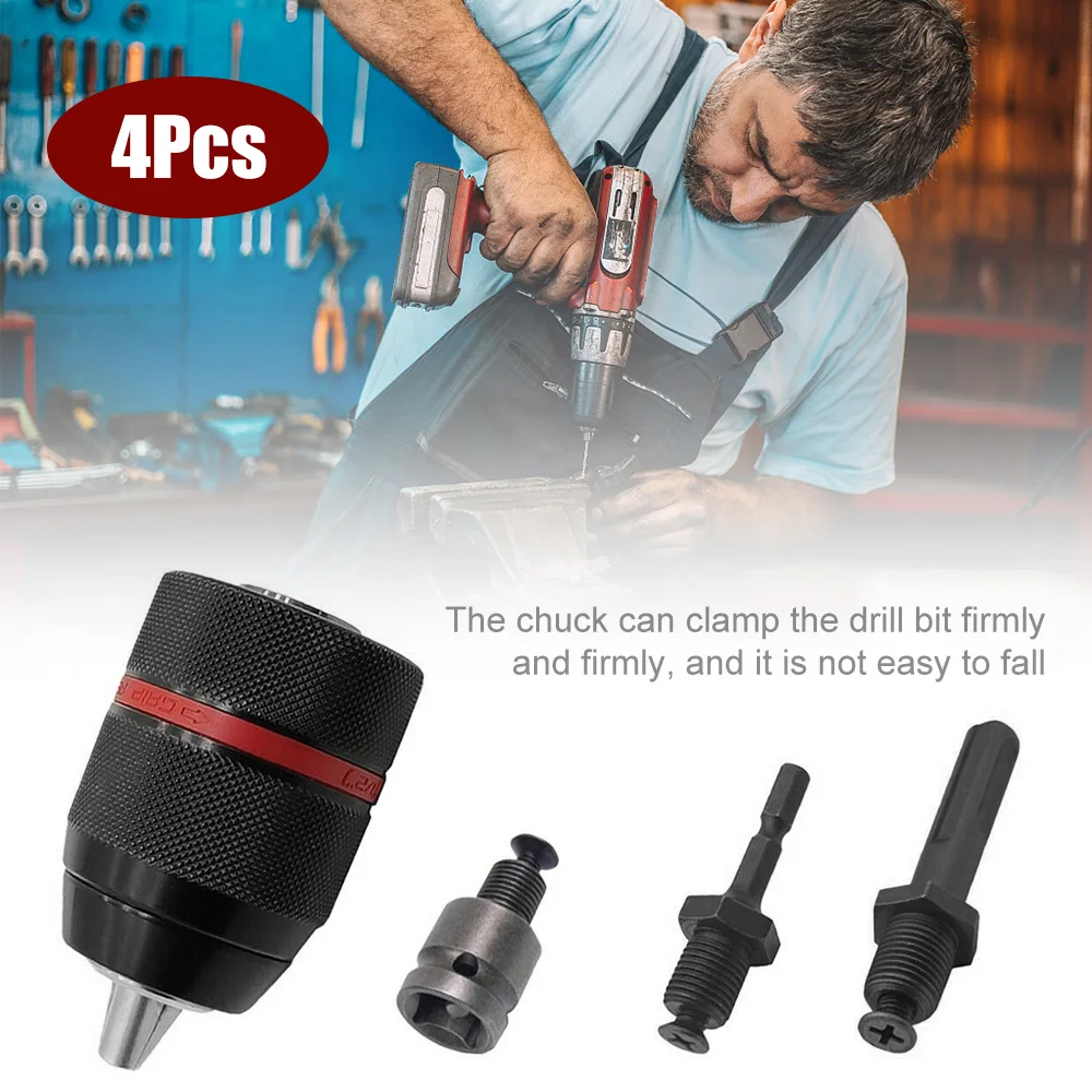 

4Pcs Metal Heavy Duty 1/2-20UNF 13mm Keyless Drill Chuck Hex Shank Hammer Drill SDS Socket Square Female Adaptor Hardware Tool