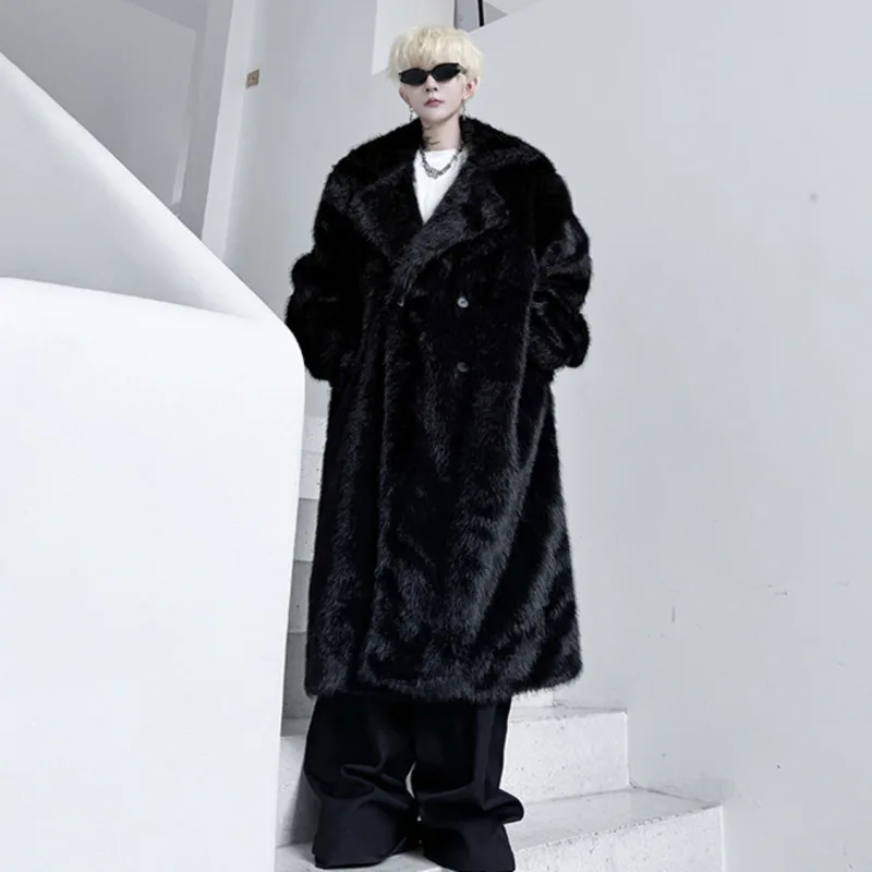 FEWQ мужские ветровки в корейском стиле из искусственного меха и флиса выше колена