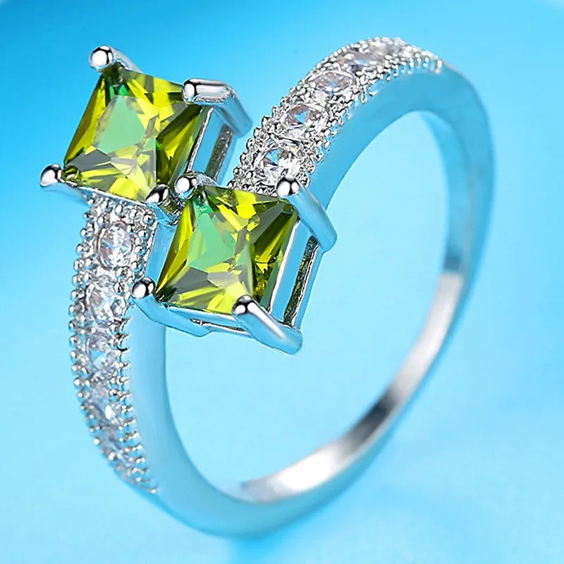 

Simple Shine Zircon Geometric Ring for Women Red Green Cross Couple Jewelry Wedding Party Girls Female Finger New Gifts Anillo