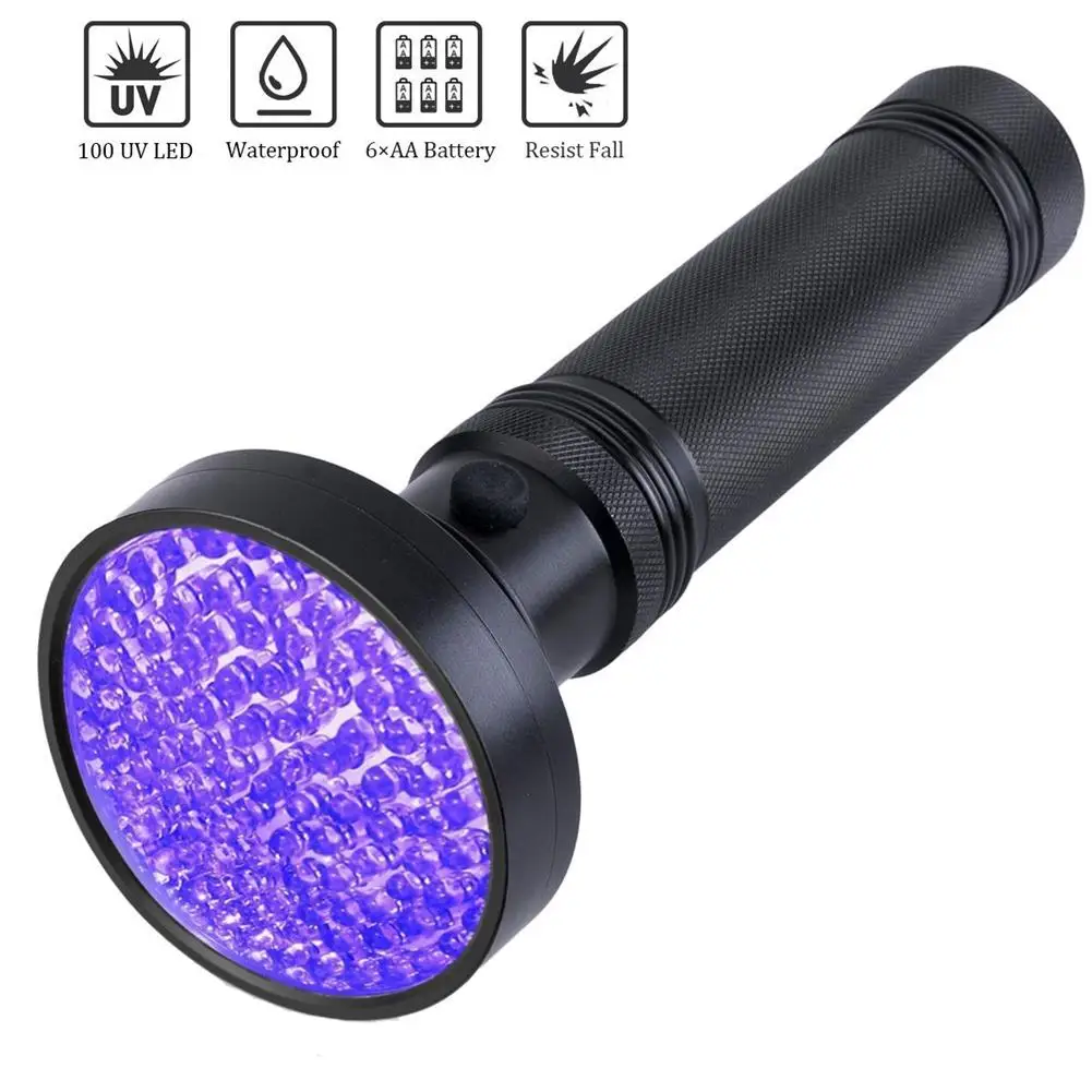 

100 Led Uv Ultraviolet Flashlight Waterproof O Ring Fluorescent 395nm Inspection Lamp For Forged Passport Driving Detector