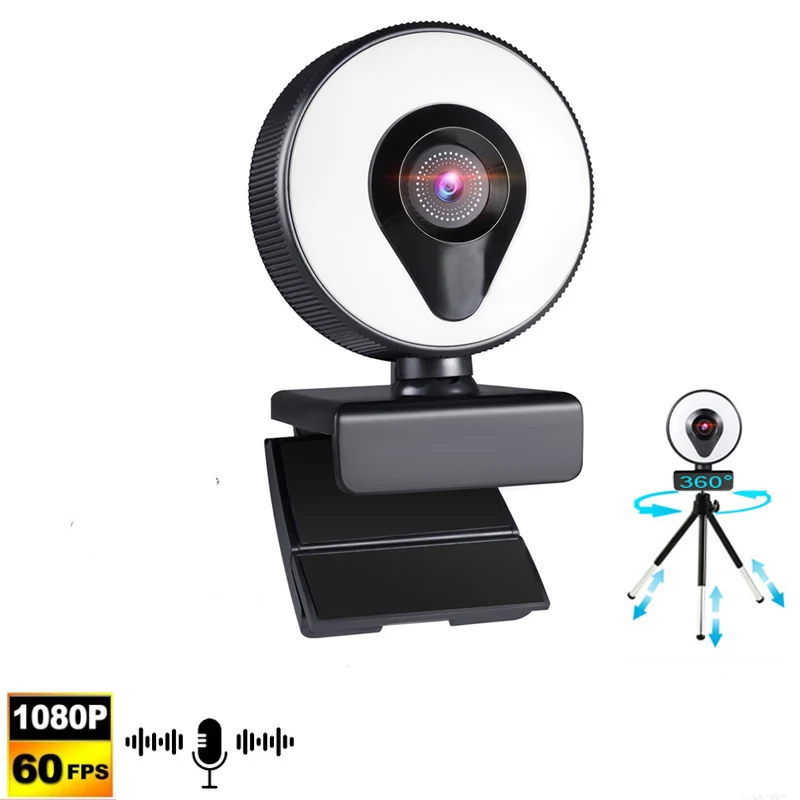 

Веб-камера с микрофоном и кольцевой подсветкой, 1080P, Full HD, 2K