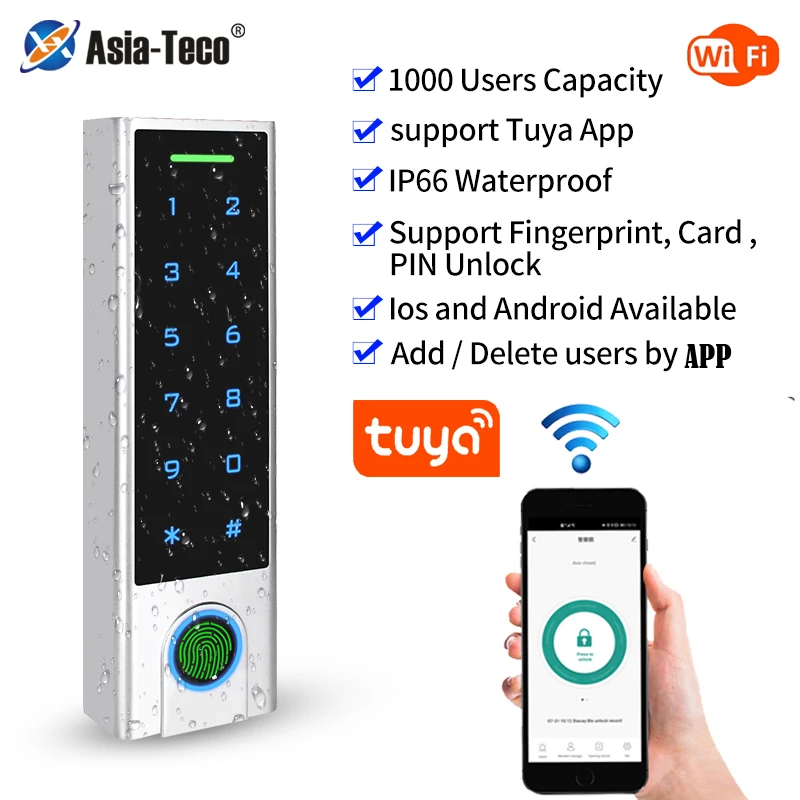 Wifi Tuya APP Smart Lock 125Khz RFID Access Controller IP66 Waterproof Fingerprint Access Control Wireless Access control