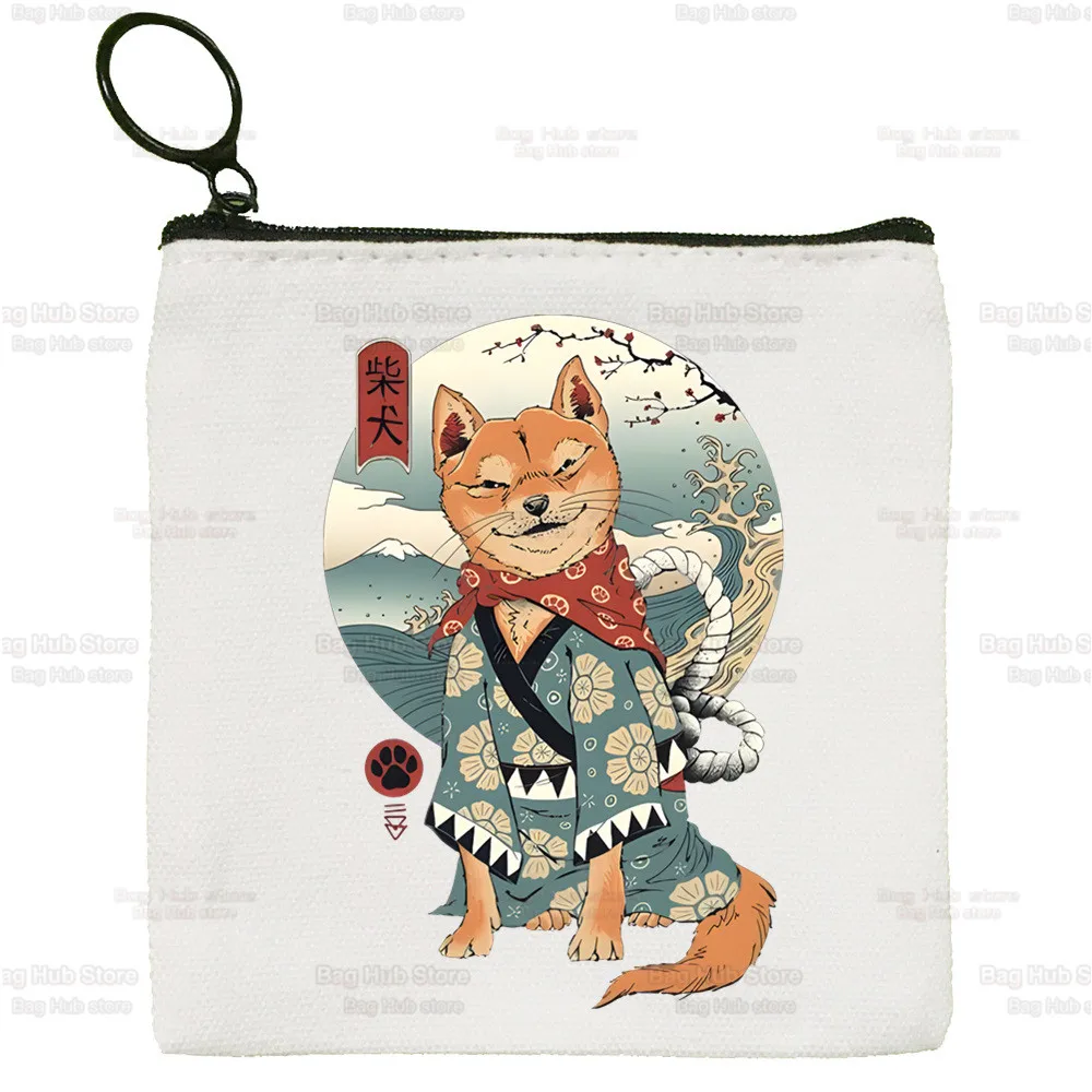 Shiba Inu Simple Canvas Coin Purse Cute Cartoon Key Case Lady Japanese Cute Kawaii Dog Bag Coin Storage Bag