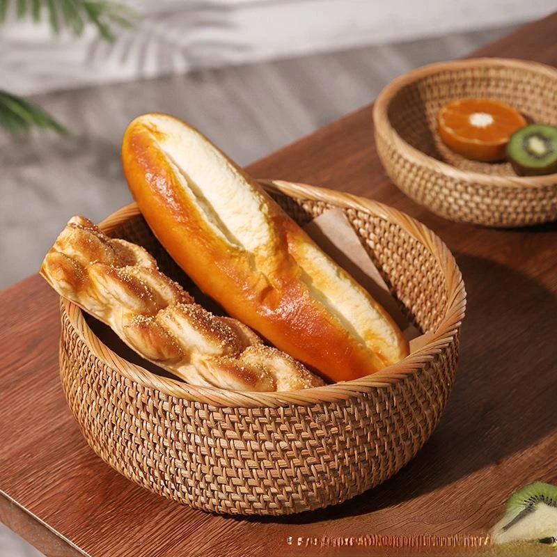 

Simple Pastoral Style Storage Baskets Living Room Coffee Table Snacks Bread Basket Rattan Candy Lightweight Fruits Basket