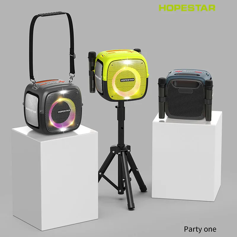 

Hostestar-partyone caixa de som bluetooth-динамик для улицы 80 Вт сабвуфер высокой мощности квадратный танцевальный аудио с беспроводным микрофоном