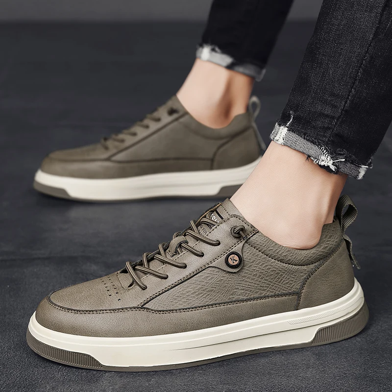 

Male Casual Leather Comfortable Walkingl Flats Shoes Men School Climbing Leisure Walking Hiking Lace-up Comfy Lace-Up Shoes