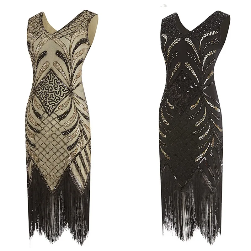 Женское черное платье 1920-х годов с блестками и бахромой в стиле Гэтсби круглая