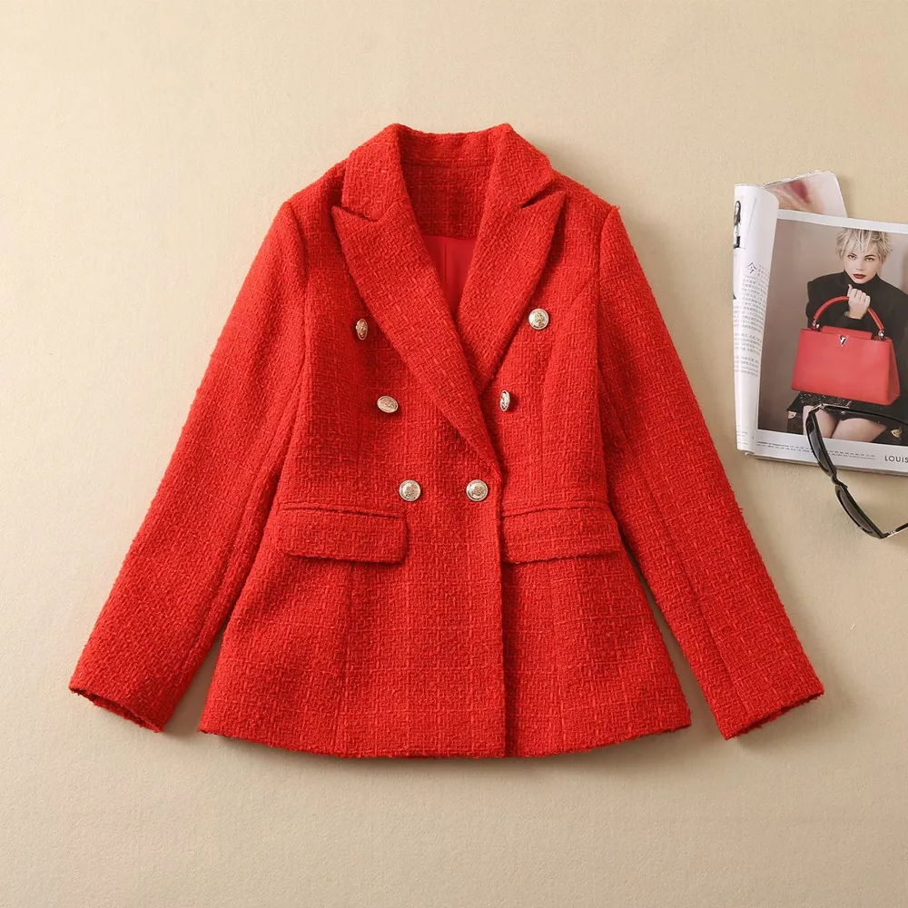 

HIGH QUALITY New Runway 2022 Designer Blazer Jacket Women's Classic Slim Fitting Double Breasted Tweed Blazer