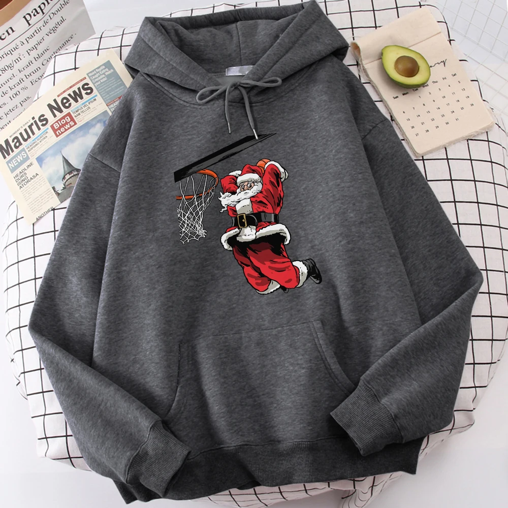 

Christmas Basketball Santa Claus Basketball Lover Print Hoody Women Trendy Pocket Pullover Autumn New Clothes Hip Hop Hoodies