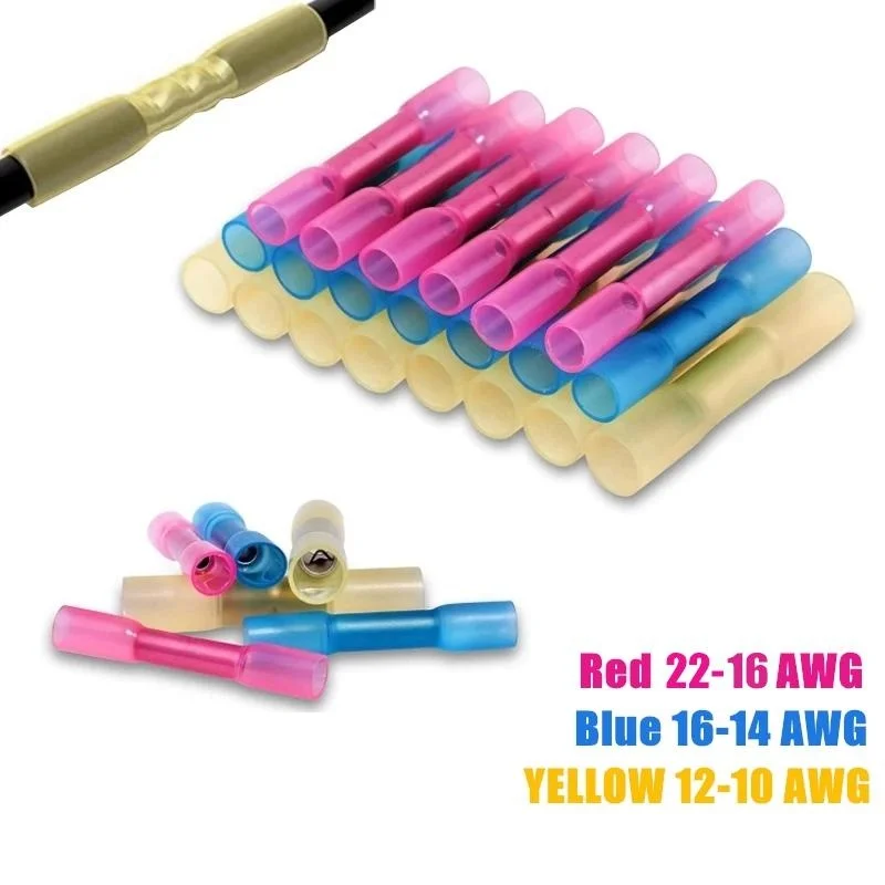 

200/100/70/50/20PCS Heat Shrink Butt Terminals Insulated Wire Connectors AWG 22-10 Cable Crimping Terminal Connector Kit