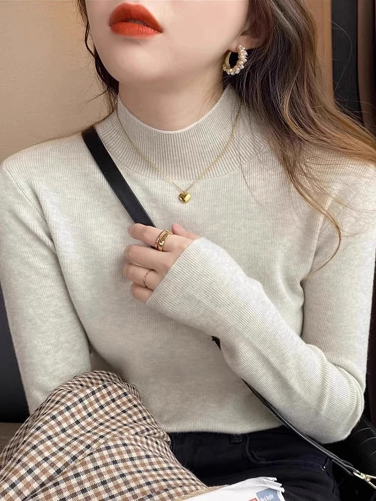 Корейская серия свитер со средним воротником на флисовой подкладке теплый