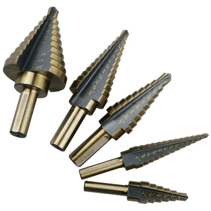 

5pcs Step Drill Bit Set Hss Cobalt Multiple Hole 50 Sizes Cobalt Titanium Conical Carbide Drill Perforator Hole Cutter Tool