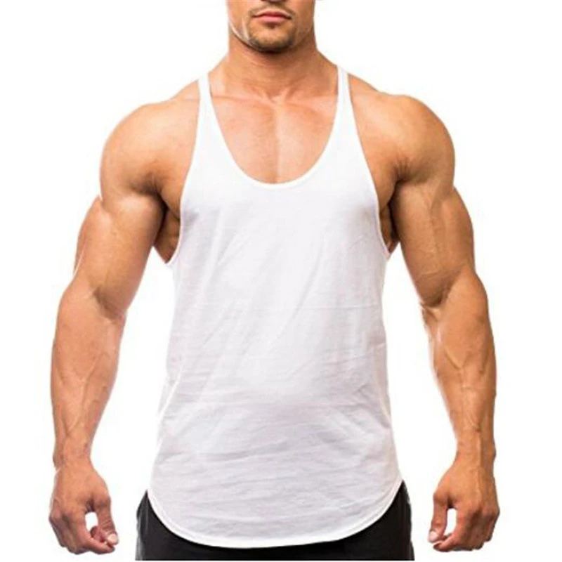 Mens Y-Back Stringer Tank Top Muscle Athletic Vest Sleeveless T-Shirts Tees Tops Gym Training Workout Fitness Bodybuilding