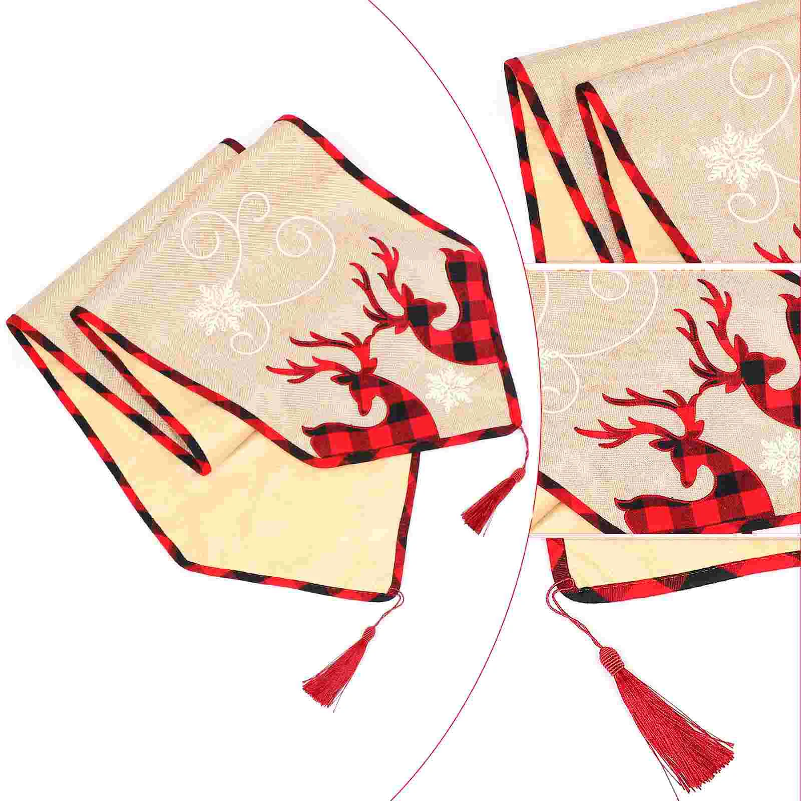 

Table Runner Christmas Runners Cloth Holiday Decorative Linen Tablecloth Burlap Rectangular Claus Santa Mat Tassel Bed Snowflake