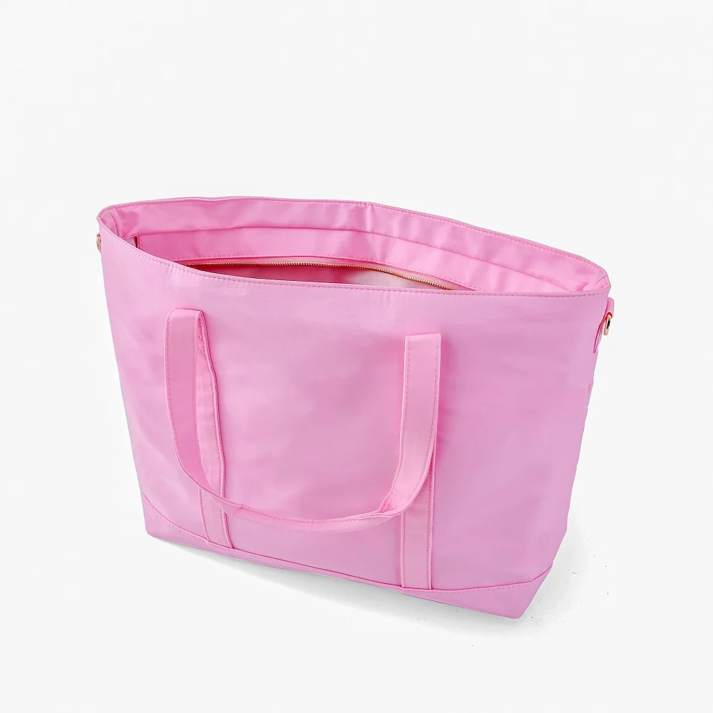 Candy Color Nylon Tote Bags Women Fashion Cute Letter Patches Handbags Female Simple Large Capacity Shoulder Shopping Bag