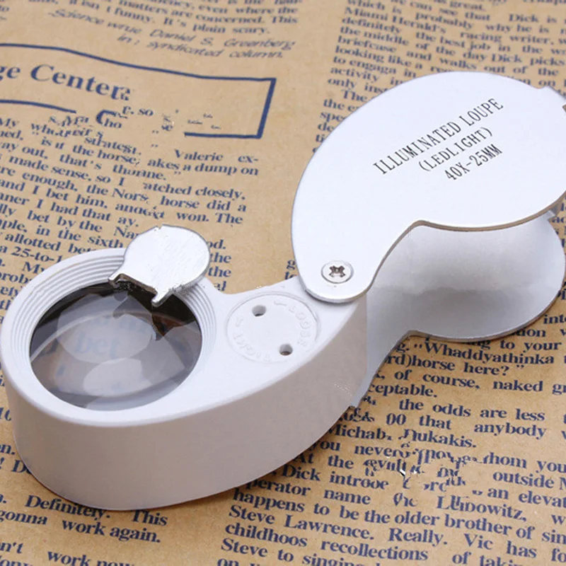 40X 25mm Handheld Portable Folding Magnifier With LED Light MINI High-definition Magnifier for Jewelry Coins Stamps Antique