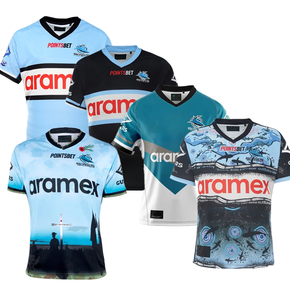 

new new 2022 2023 Cronulla Sutherland Sharks Indigenous rugby jersey Australia Sharks Heritage anzac rugby shirt big size 5xl